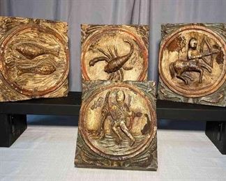 Antique Wooden Carved Constellation Signs