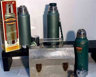 Off To Work I Go 3 Vintage Stanley Thermoses And Vintage Steel Lunchbox