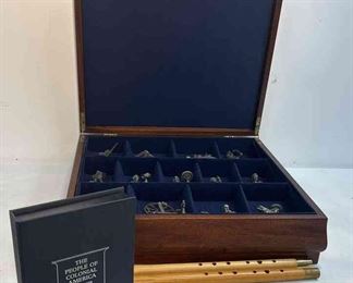 The People Of Colonial America Fine Pewter By The Franklin Mint, Two Williamsburg Handcrafted Maple Fifes