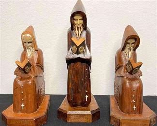 Vintage Collection Hand Carved Wooden Monk Priest With Bible And Rosemary Mexican Folk Art