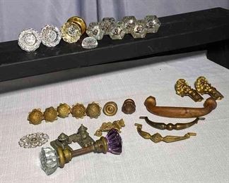 Vintage Glass Door Knobs, And Cabinet Pull.