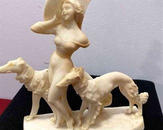 Vintage Lady Hounds Art Deco Style Porcelain Statue 