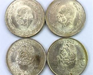 (4) 1953 Mexico Silver 5 Pesos, AU or Better