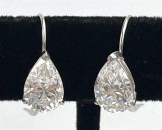 14K White Gold CZ Lever Back Earrings