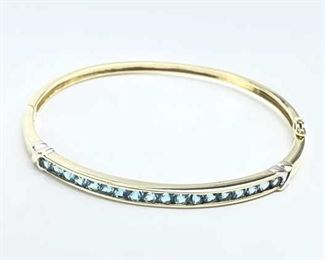 10K Yellow Gold Blue Topaz Bangle Bracelet