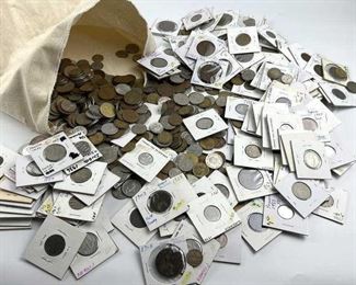 Canvas Bag w/ Lots of Carded & World Coins