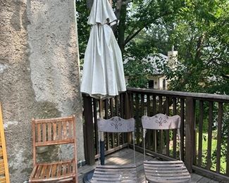 Patio Umbrella & Folding Chairs
