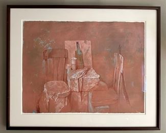 "Still Life with Chairs" Mixed Media on Paper, Signed Samuel Bak