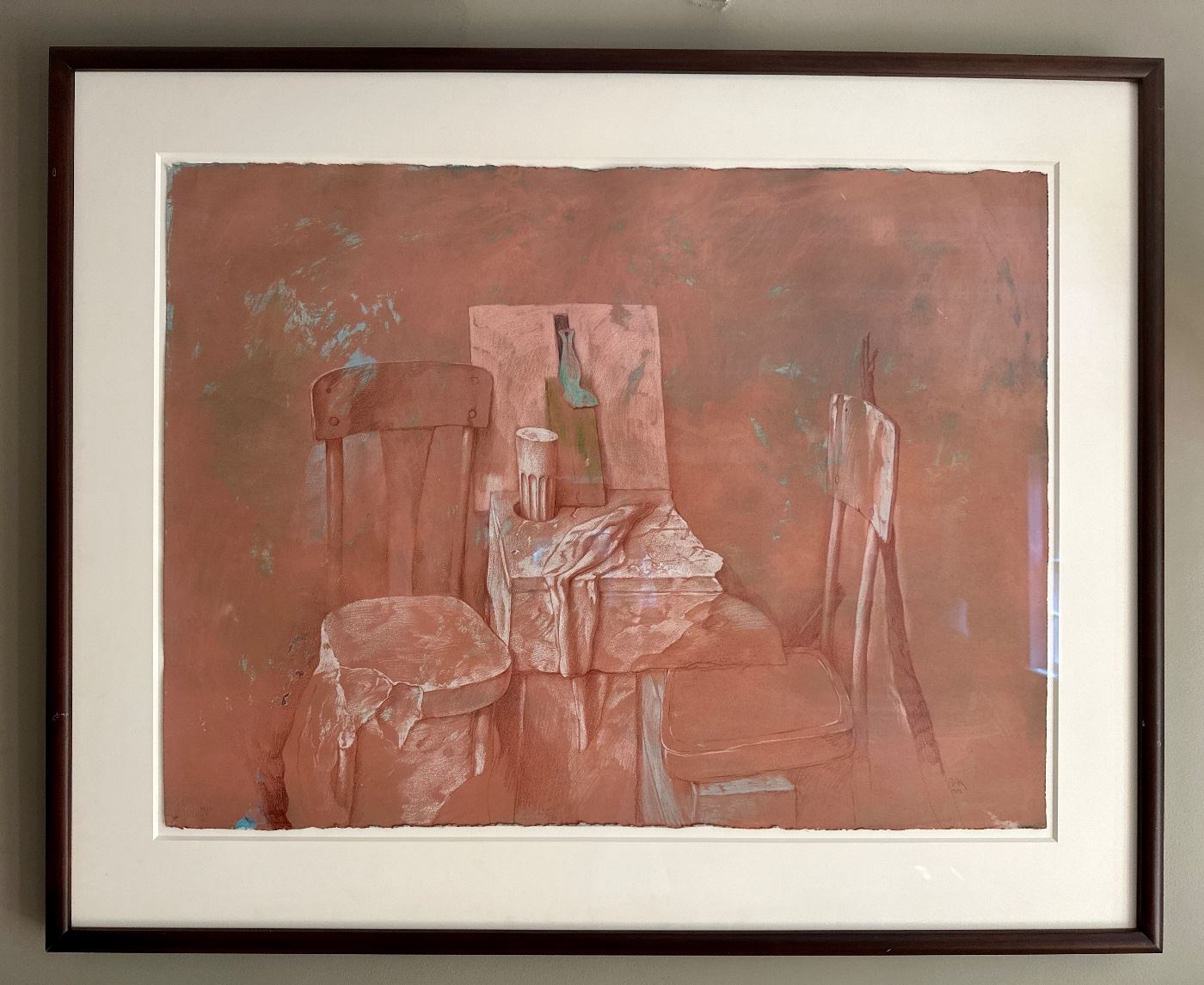 "Still Life with Chairs" Mixed Media on Paper, Signed Samuel Bak