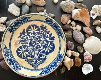 Decorative Plate & Assorted Rocks & Shells