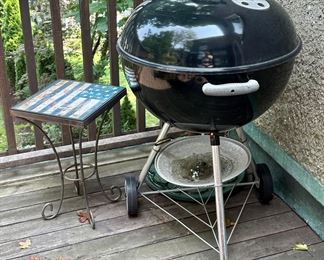 American Flag Tile Table & Weber Charcoal Grill