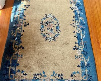 Aubusson Rug (blue, tan) - approx. 3'6" x 5'2"