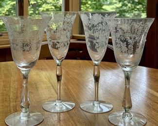 (4) Etched Wine Glasses
