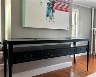 Black Painted Console Table with Drawers and Glass Top
