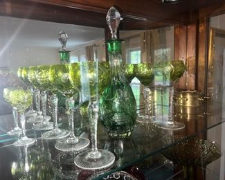 Gorgeous Crystal Colored glass and almost matching decanter :)  $250