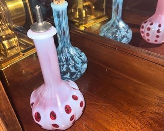 Ooh Vintage Barber Bottle Cranberry Coindot Eye Dot Opalescent  With Top $150 and another Blue $100