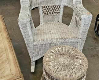 WICKER CHAIR AND STOOL