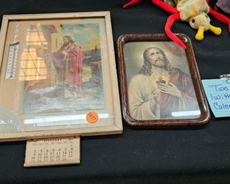 TWO VINTAGE PICTURES WITH PULL OUT CALENDARS