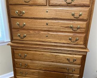 Oak highboy chest of drawers