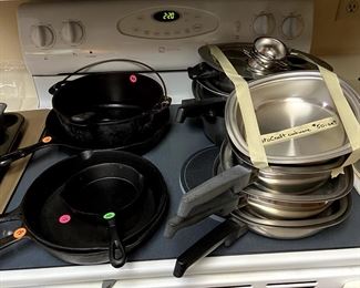 Aristocraft stainless steel cookware set, assorted cast iron cookware