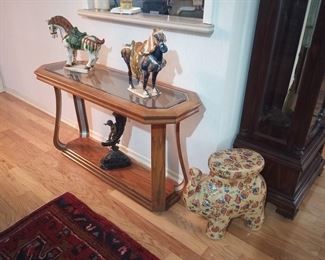 Elephant garden seat entry table and statues