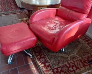 Modern style red leather chair with ottoman