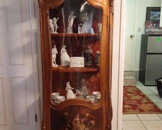 French vitrine painted cabinet. Lladro  more inside.