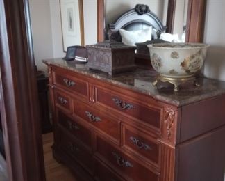 Louis shank marble top dresser and mirror