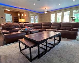 COFFEE TABLES AND LARGE  LEATHER SECTIONAL WITH POWER RECLINERS