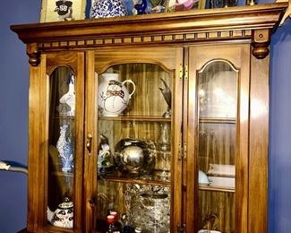 Large china cabinet, collectible glass, pottery, porcelain, brass item