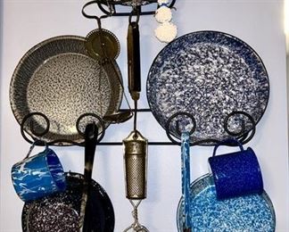 Vintage enamelware, plate rack