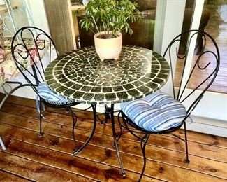 Metal/stone top patio table and 2 chairs