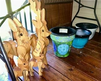 Quality hand made wooden deer, plastic planters