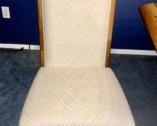 close-up view of upholstered chair in excellent condition (part of dining set)! (TABLE SOLD, CHAIRS AVAILABLE)