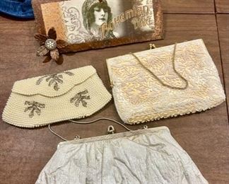 Vintage purses, 2 beaded, metal wall hanging (SOLD)