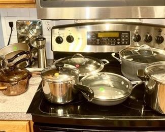 Pots and pans including Revere, Calphalon, etc. (SOME SOLD)