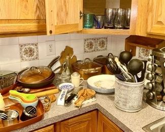 Copper chef cookware, spice tree with spices, misc. kitchen  (SOME SOLD)