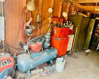 Lincoln AC225 welder, air compressor, rolling tool chests.
