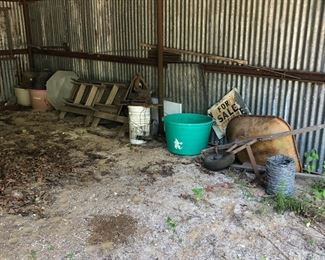 Wheel barrow, assorted outdoor items