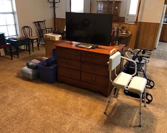 TV, dresser, medical equipment, antique furniture