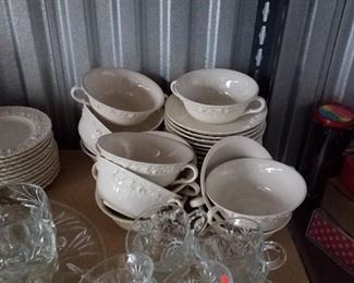 "Cream-on-Cream" by Wedgwood, soup cup (2-handled) & saucers, punch cup set