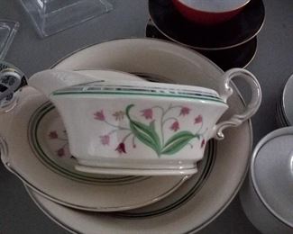 "Coralbel" pattern by Syracuse,  gravy boat & underplate, & round vegetable serving bowl