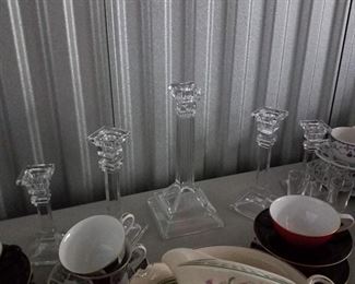 Lead crystal, graduated height candlesticks, set of 5