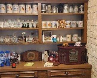 German steins and stem glasses
Antique Mantel clock
Record player
