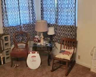 Antique chair, rocker and table