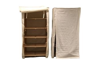 $100 USD      Pair Canvas Covered 5 Tier Standing Racks Storage Shelves HR177-43     Description: Great for extra storage!
Dimensions: 35 x 21 x 69"H
Condition:  Good condition
Local pick up Lorton VA.  Contact us for shipper suggestions.      https://goodbyhello.com/products/pair-burlap-covered-storage-shelves-hr177-43?_pos=21&_sid=3333667cf&_ss=r