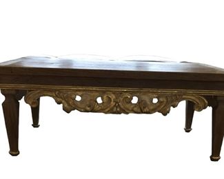 $750 USD     Distressed Wood Carved Apron Coffee Table w Gold Accents HR177-27     Description: Beautiful legs, exquisite hand-carved detailing and elegant hand-painted accents come together to make a handsome heirloom piece that is sure to be admired for generations to come.
Dimensions: 54 x 36 x 20"H
Condition: Very good vintage condition.
Local pick up Lorton VA.  Contact us for shipper suggestions.     https://goodbyhello.com/products/distressed-wood-coffee-table-hr177-27?_pos=22&_sid=3333667cf&_ss=r