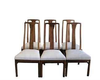 $400 USD     6 Drexel Heritage Panel Back Dining Chairs CJ173-7     Description: These chair features an ergonomically curved panel back and a fabric upholstered cushioned seat to keep you and your guests comfortable during your dinner parties or game nights.
Dimensions: 20 x 20 x 41"H
Condition: Very good vintage condition with only minor signs of wear consistent of age and use. 
Local pick up Clifton, VA.  Contact us for shipper suggestions     https://goodbyhello.com/products/6-drexel-heritage-dining-chairs-cj173-7?_pos=2&_sid=59946fffa&_ss=r