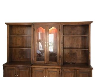 $600 USD     3 Pc Black Oak Accent Wood Bookcase Entertainment Ctr CJ173-10     Description:  This media console features arched center with glass-paned double doors with 2 door lower storage flanked by open shelving unit up and repeat lower doored closed cabinet storage.  supports the hutch with glass doors, crown molding and four shelves, adding drama and height.

Dimensions: 75.5 x 19.5 x 91.5

Condition: Very good used condition with minimal signs of superficial wear consistent of age and use. 

Local pick up Clifton, VA.  Contact us for shipper suggestions.      https://goodbyhello.com/products/3-pc-black-oak-accent-wood-bookcase-entertainment-ctr-cj173-10?_pos=4&_sid=59946fffa&_ss=r