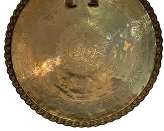 $85 USD      Large Handcrafted Decorative Crimped Edge Hammered Brass Tray CD131-49     Description:  Large handcrafted decorative brass tray. Embossed and hammered with floral border encircling a Center medallion. Large decorative platter with pie crust edges.
Great for outdoor use as well, use as a tray table or serving tray. This large Persian tray could be use on a table or ottoman or as a serving tray.
Condition: Excellent used condition.
Dimensions: 39 x 39
Local pick up Leesburg, VA.  Contact us for shipper suggestions.     https://goodbyhello.com/products/large-brass-tray-cd131-49?_pos=7&_sid=a8960360b&_ss=r